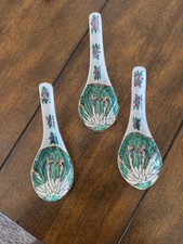 RARE Chinese Export Bok Choy & Butterfly Soup Spoons Famille Verte picture