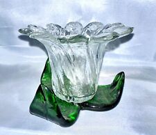Clear and Green Glass Tulip Flower Shaped Votive Candle Holder picture