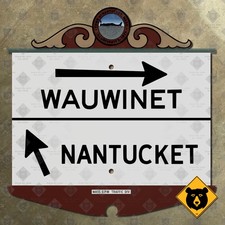 Wauwinet Nantucket Massachusetts island whale highway marker road sign 1950 12