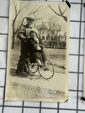 Vintage 1920s Photo Boy Round Glasses Child Bonnet Antique Tricycle picture