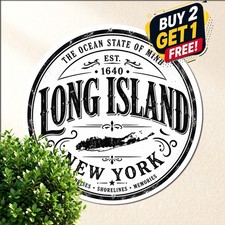 Long Island New York Landmark Round Metal Sign Vintage Travel Souvenir Tin Decor picture