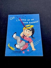 1 VTG Norcross Susie Q Birthday Greeting Card Susie Slipping on a Banana Peel 👒 picture