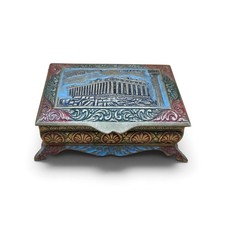 Vintage Enameled Brass Greek Souvenir Trinket Box Parthenon Temple of Zeus picture