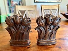 Vintage Tulips Flowers Wood Dark Brown Bookend 9.25”T 5”w Retro ORNA WOOD picture