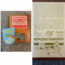 VTG HONOLULU HAWAII MARATHON 1978 AWARD w/KINGS HIGHWAY STONE + COA + 1979 PATCH picture
