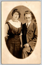 RPPC Real Photo Postcard Engagement Wedding Couple Glasses Fashion Romance Antiq picture