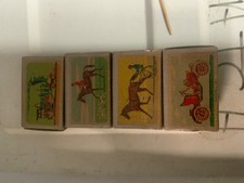 4 VINTAGE Ohio Blue Tip Match Boxes Empty Horse Dogs Equestrian Train Locomotive picture