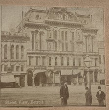 Antique Detroit MI Street View Photo Stereoview Businesses People Roehm & Wright picture