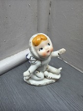 CUTE  Vintage 1950s Figurine Ucagco Girl And Bird Playing In Snow MCM Kitsch picture