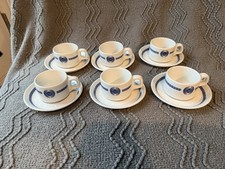 Vintage Sun Line Cruise Ship Teacup & Saucer Set Blue Logo Hotel Ware 12 Pieces picture