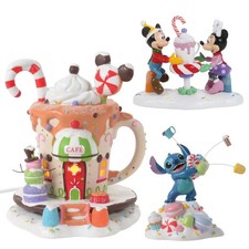 Dept 56 2026 MICKEY'S PEPPERMINT CAFE Disney Village SET/3 STITCH, COCOA W/CUTIE picture