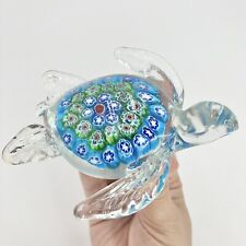 Hand Blown Art Glass Millefiori Sea Turtle Figurine Paper Weight 4.5” picture