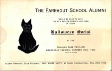 Vintage 1912 Farragout School Chicago Black Cat Halloween Postcard Invitation picture