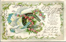 Ancient Ak, Embossed Glück-ak With Horseshoe, Pigeons, Flowers And Saying, 1904 picture
