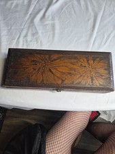 1907 Floral Wood Pyrography Box Tie Gloves 11.75