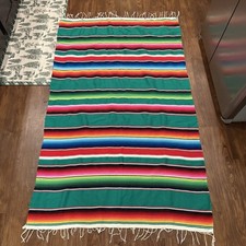 NWOT Vintage Mexican Serape Saltillo Blanket Woven Stripes Southwest Wool 76x47 picture