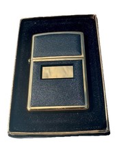 Zippo 2002 Heavy Gold Electroplate Black Elegance Blank Monogram Canvas MIB picture