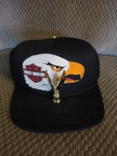 VTG 80s 90s Harley-Davidson Eagle Head Mesh Trucker Hat Snapback Black USA picture