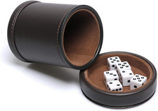 PU Leather Dice Cup with Lid, Dark Chocolate Leatherette and Dark Brown picture