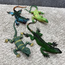 Vintage Bearded Dragon and lizard figure animal toy lot x4 reptiles green blue picture