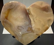 Heart-Shaped Polished Agate Crystal Slab Display Specimen on Stand,  picture