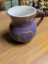 Roscher Stoneware Potbelly Coffee Mug Knot Handle Purple Heart Speckled Glaze  picture