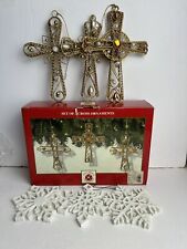 Dillards Trimmings Christmas Ornaments Set of 3 Cross Gold Tone 3 Snowflakes picture