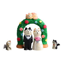 Cat Wedding Family Figurine Set Bride Groom Floral Arch Resin Cute Decor picture