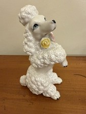 VTG Fancy Poodle Standard Toy White Porcelain Flowers Dog Figurine 5.5