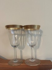 1 Vintage Tiffin Franciscan Gold Rim Crystal Paneled Wine Glass picture