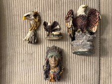 Lot of 4 Vintage Native American Chief Bust & Bald Eagle Resin Figurines picture