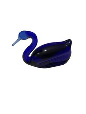 Graceful Cobalt Blue Handblown Art Glass SWAN Figurine picture