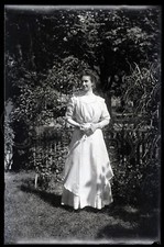 Antique Negative Glass Slide Americana Young Woman Mother White Dress #B86 picture
