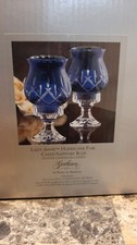 Pair Gorham Lady Anne Sapphire Blue Hurricane Pedestal Candle Holders - VGC/NIB  picture
