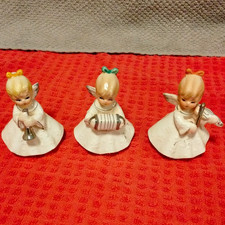 Set of 3 White Porcelain Christmas Angels Napco Playing Musical Instruments 6351 picture