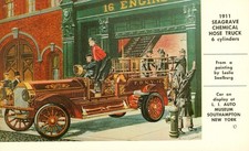 Fire 1911 Seagrave Chemical Hose Truck Painted 1952 by L.Saalburg Postcard N picture