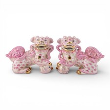 pr. Porcelain pink Fishnet fish net Chinese oriental foo dogs figurines picture