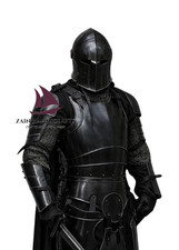 ZAIN Medieval Steel Wearable Black Barbuta Knight Armor Suit Full Costume Gift's picture