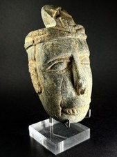 ANCIENT PRE COLUMBIAN TEOTIHUACAN STONE FACE SCULPTURE JADEITE MASK CA 200-700AD picture