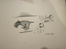 Antique Scottish Terrier Charcoal Drawing Signed NB Hensley Scottie Dog Art⁠ picture
