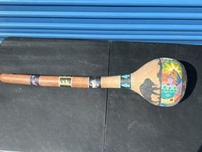 Karen Easter Signed Hand Painted Gourd Rattle 35” Southwestern Folk Art Bison picture