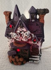 Vintage Illuminated Porcelain Halloween Haunted House Ghosts Pumpkin Light picture