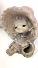 Vintage UCTCI Girl Big Hat Eyelashes Pink Japan Ceramic Figurine Holly Hobby MCM picture