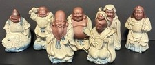 Vintage Japanese 7 Lucky Gods Ceramic Figurine Set 7 Shichifukujin Mid Century picture