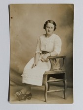 Vintage RPPC Young Woman Portrait Mary Jane Shoes Bob Hair 1910s-20s Postcard picture