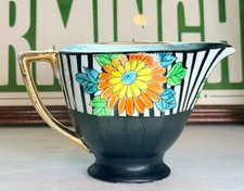 Vtg Art Deco Japanese Lusterware Creamer Pitcher Cup Painted Floral Black Stripe picture