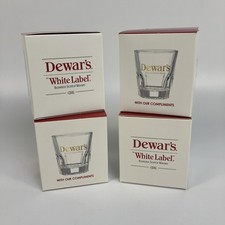 Set of 4 Dewar's White Label Blended Scotch Whisky Rocks Glasses Sealed w/Box picture