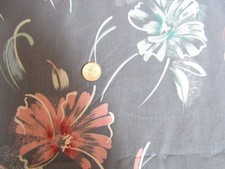 DREAMY Vintage PINK GREEN FLOWERS On BLUE 1980's COTTON Fabric - over 6 yd picture