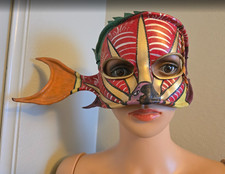 Vintage Jim Gibeault Signed Leather Fish Mask New Orleans Mardi Gras Folk Art picture