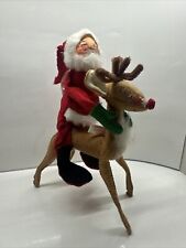 RARE VTG ANNALEE Mobilitee Dolls Santa Riding Reindeer Christmas Doll, 1963-65 picture